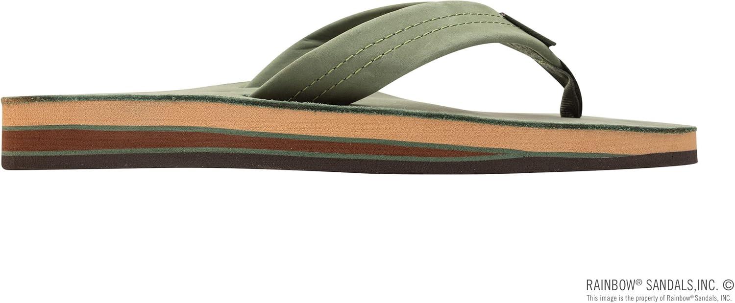 Rainbow Sandals Men’s Double Layer Leather w/Arch Support(Forest Green W/Fawn Midsole)