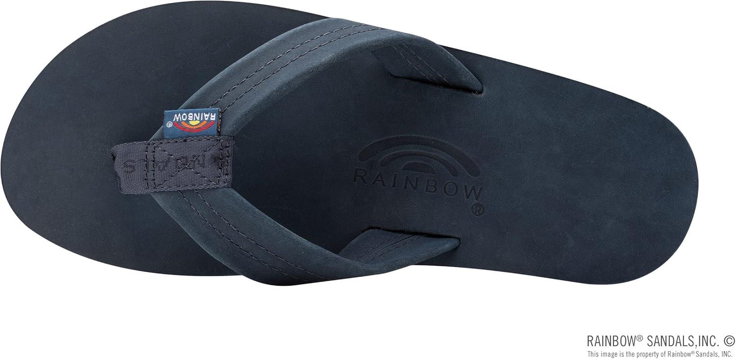 Rainbow Sandals Men’s Single Layer Premier Leather(Navy W/Fawn Midsole)