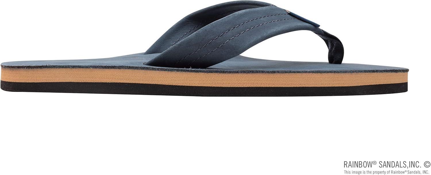 Rainbow Sandals Men’s Single Layer Premier Leather(Navy W/Fawn Midsole)