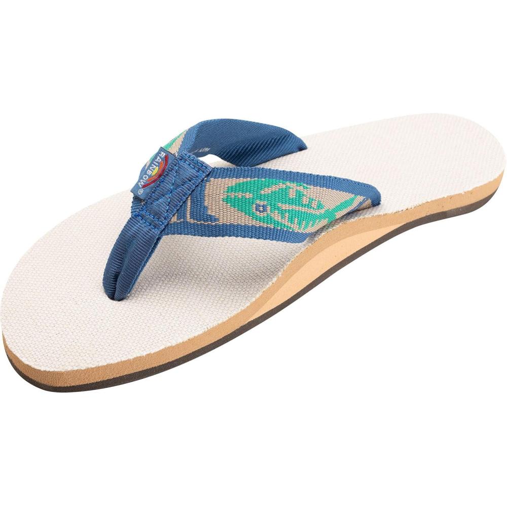 Rainbow Sandals Men’s Hemp Single Layer Fish Strap with Arch(Natural/Light Green Fish/Cream)