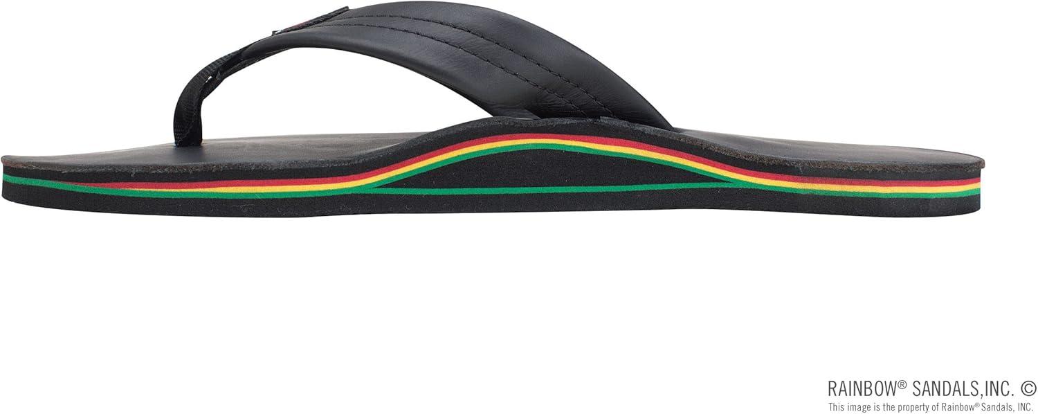 Rainbow Sandals Men’s Single Layer Premier Leather(Black/Rasta)