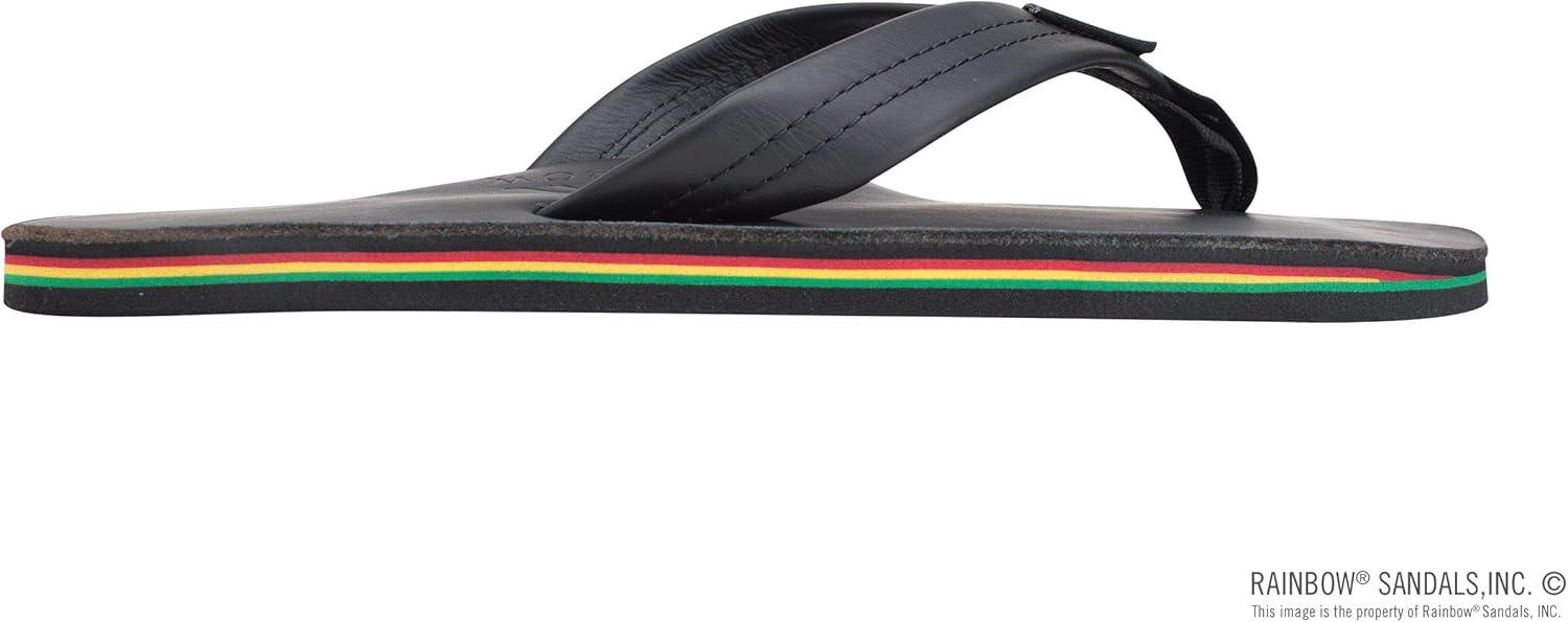 Rainbow Sandals Men’s Single Layer Premier Leather(Black/Rasta)