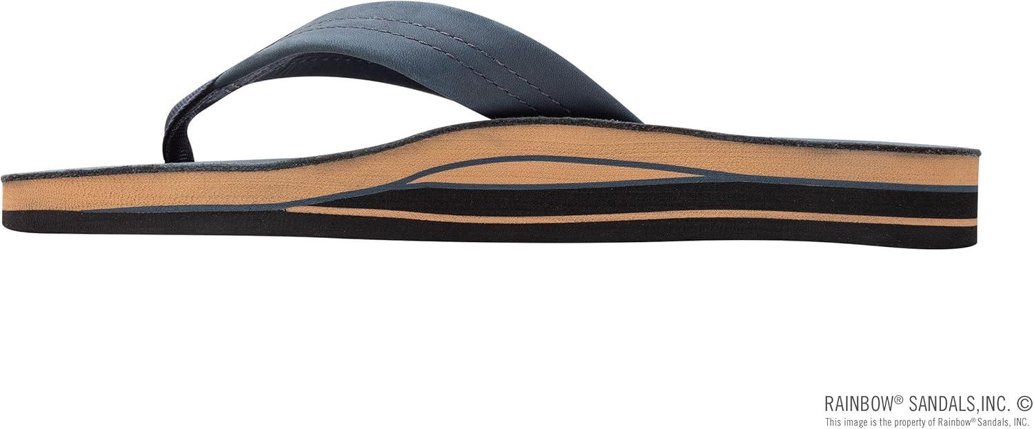 Rainbow Sandals Men’s Double Layer Leather w/Arch Support(Navy W/Fawn Midsole)