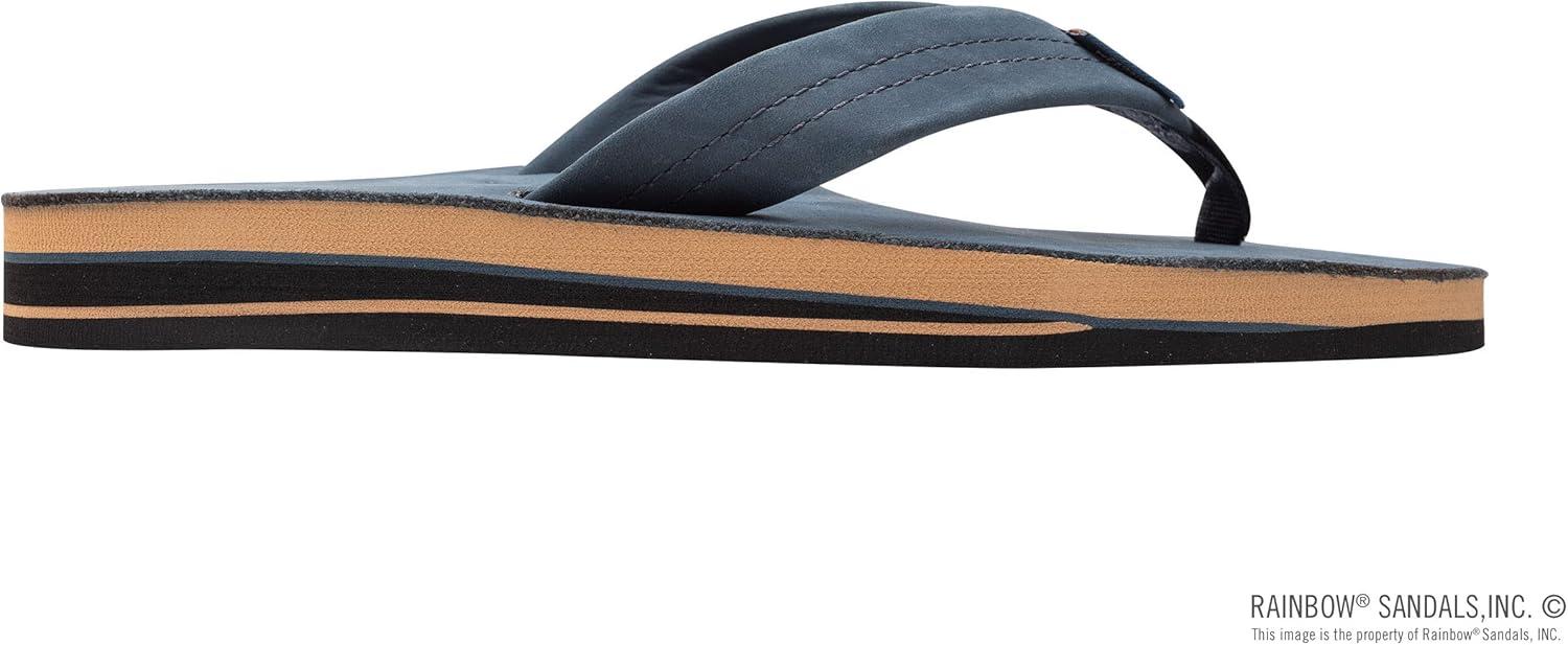 Rainbow Sandals Men’s Double Layer Leather w/Arch Support(Navy W/Fawn Midsole)