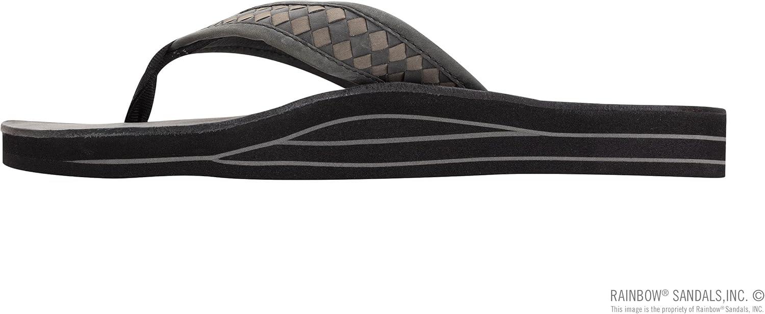 Rainbow Sandals Mens The Bentley Luxury Leather – Double Layer Arch Hand Woven Strap(Black/Grey)