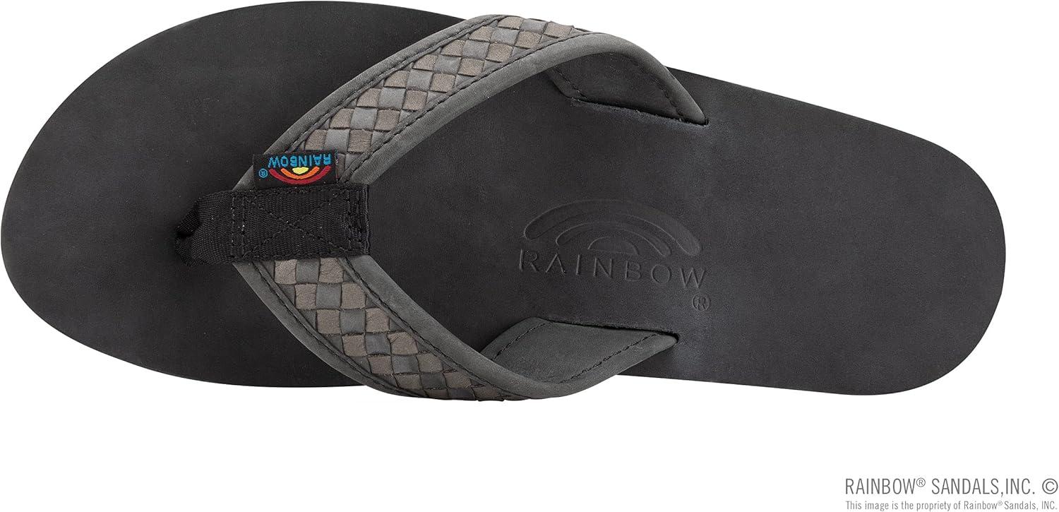Rainbow Sandals Mens The Bentley Luxury Leather – Double Layer Arch Hand Woven Strap(Black/Grey)