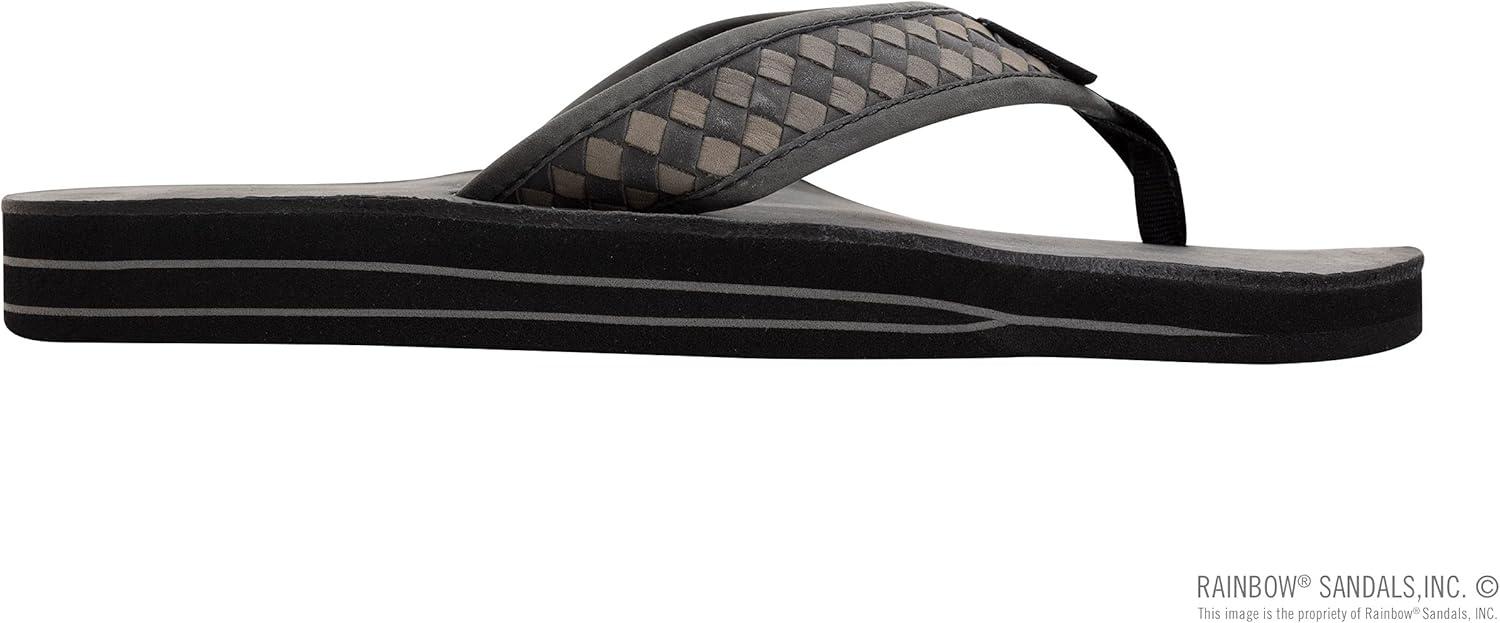 Rainbow Sandals Mens The Bentley Luxury Leather – Double Layer Arch Hand Woven Strap(Black/Grey)