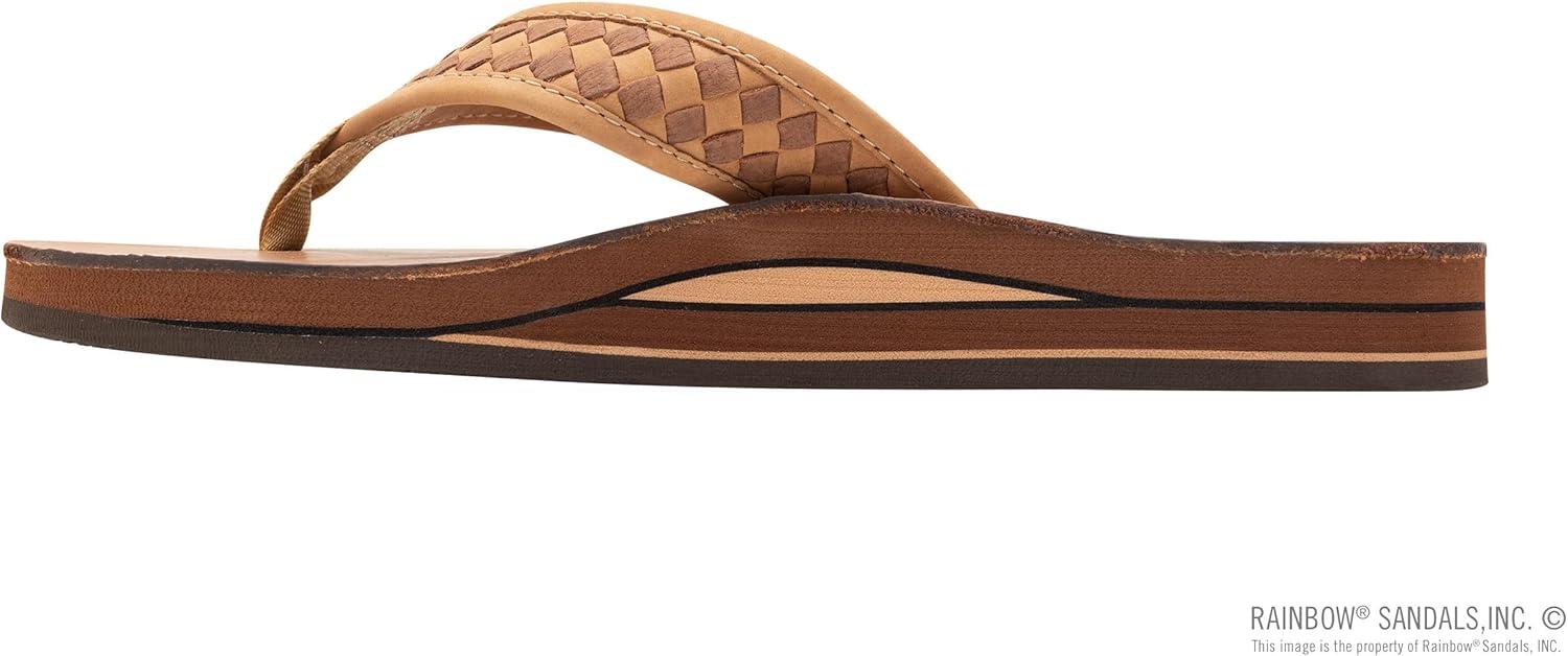 Rainbow Sandals Mens The Bentley Luxury Leather – Double Layer Arch Hand Woven Strap(Buckskin)