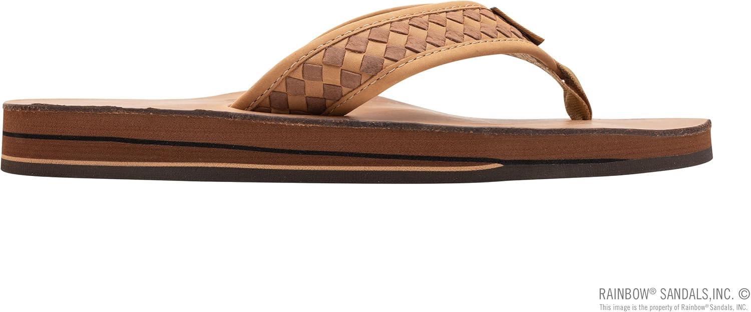 Rainbow Sandals Mens The Bentley Luxury Leather – Double Layer Arch Hand Woven Strap(Buckskin)