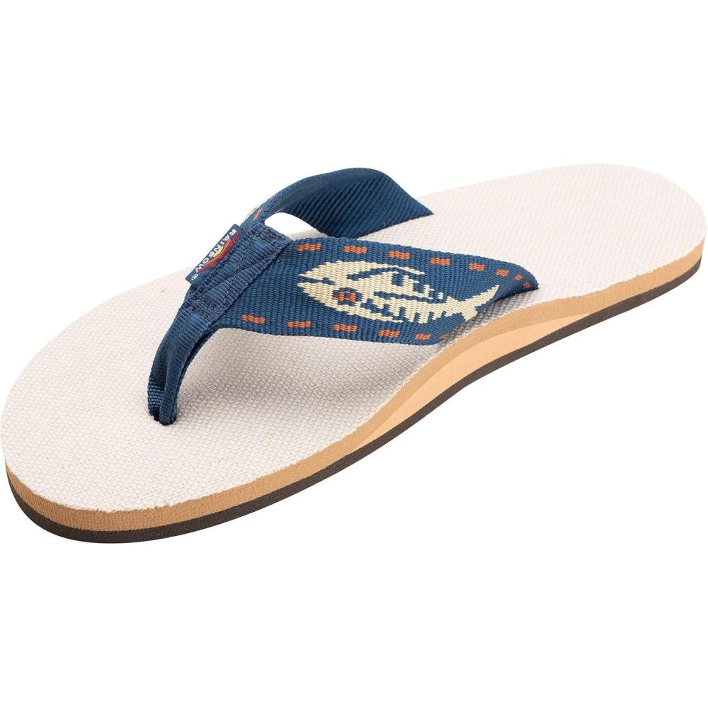 Rainbow Sandals Men’s Hemp Single Layer Fish Strap with Arch(Natural/Gold Fish/Navy)