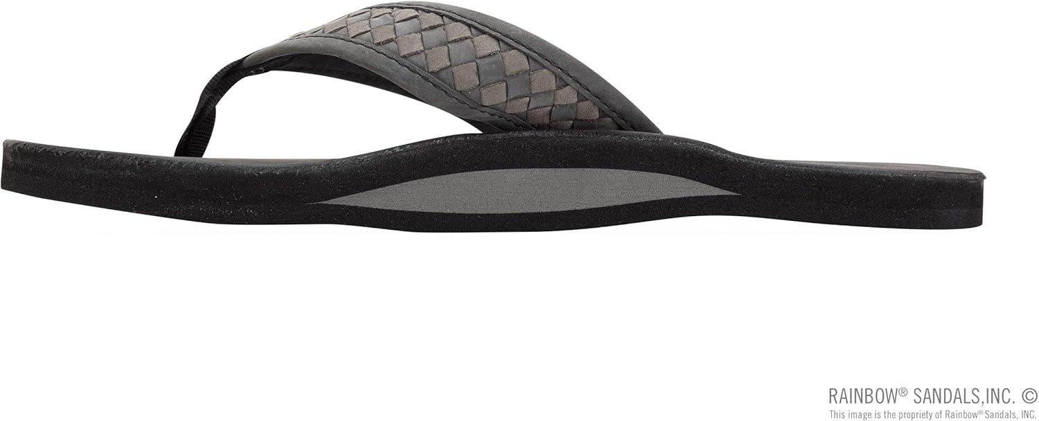 Rainbow Sandals Mens The Bentley Luxury Leather – Single Layer Arch Hand Woven Strap(Black/Grey)