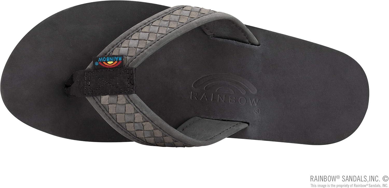 Rainbow Sandals Mens The Bentley Luxury Leather – Single Layer Arch Hand Woven Strap(Black/Grey)