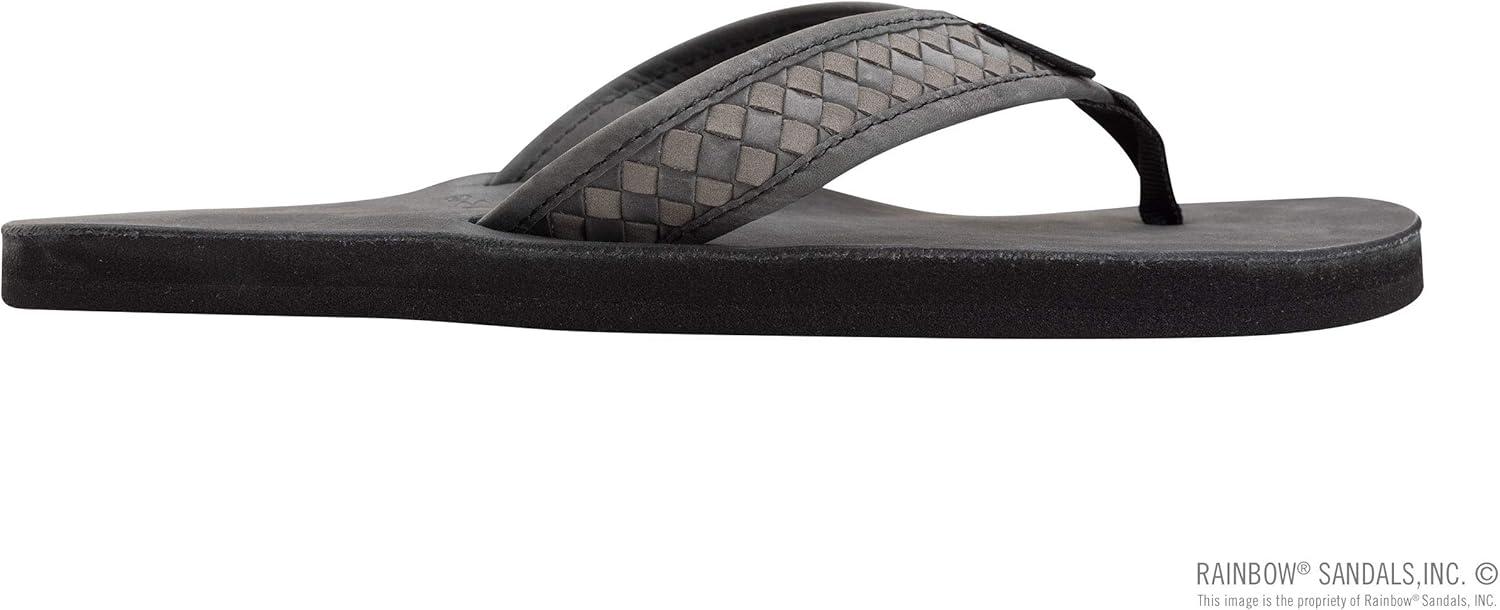 Rainbow Sandals Mens The Bentley Luxury Leather – Single Layer Arch Hand Woven Strap(Black/Grey)