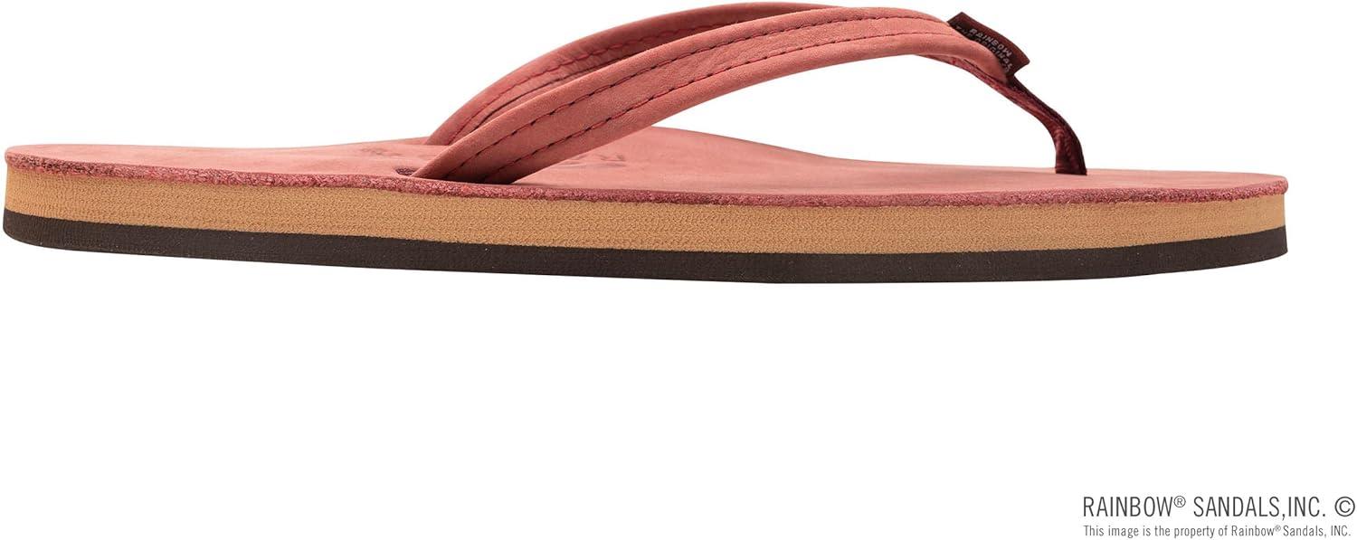 Rainbow Sandals Women’s Single Layer Leather Sandal Narrow Strap(Cognac W/Fawn Midsole)